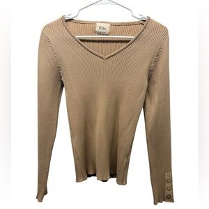 Elie Tahari Beige Ribbed Knit Top